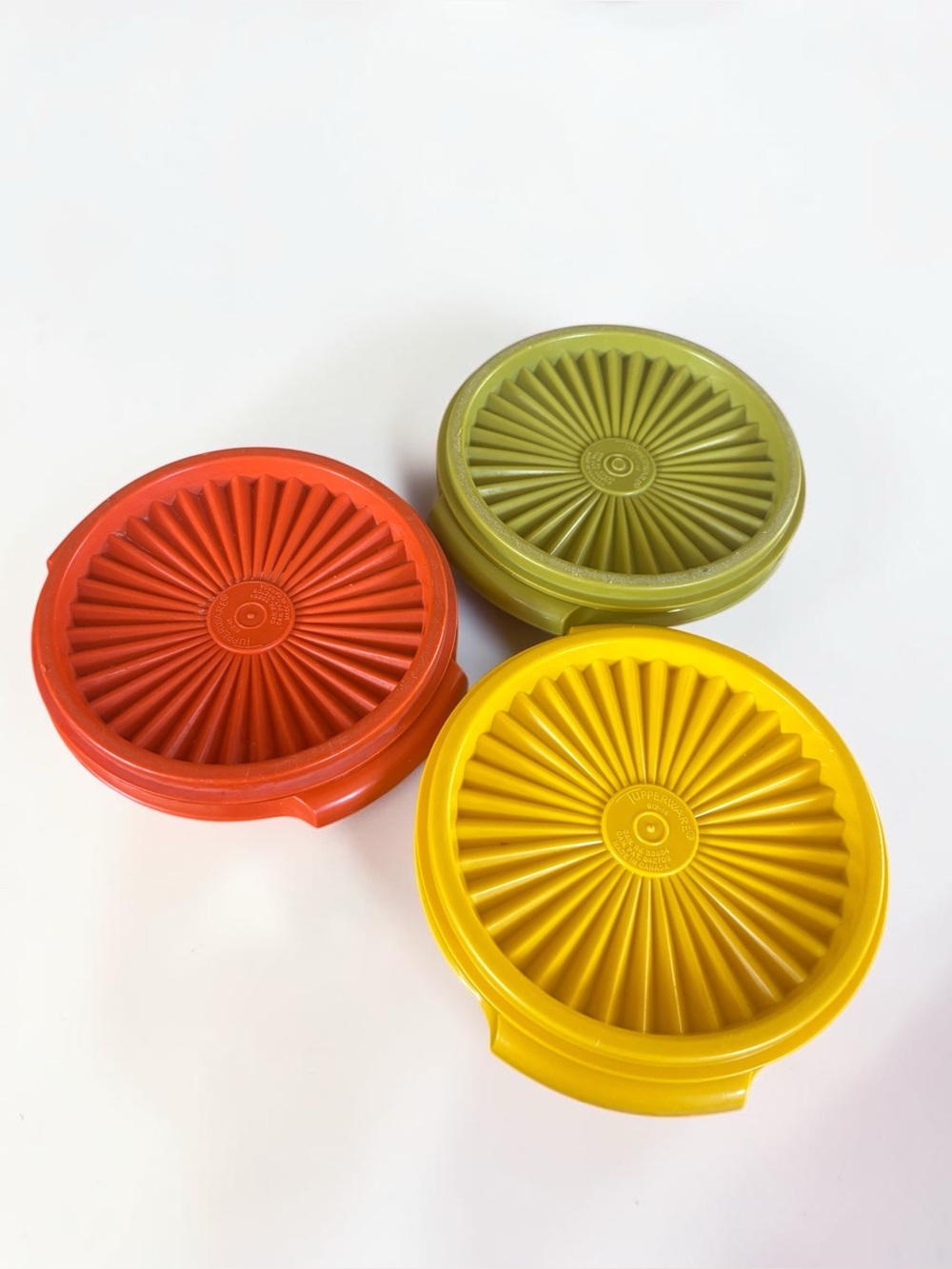 Vintage Tupperware Servalier Bowls Set of 3 Sunburst Lids 1970s Harvest